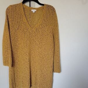 J. Jill Women's Yellow Mustard V-Neck Blouse  Relaxed Fit Size L